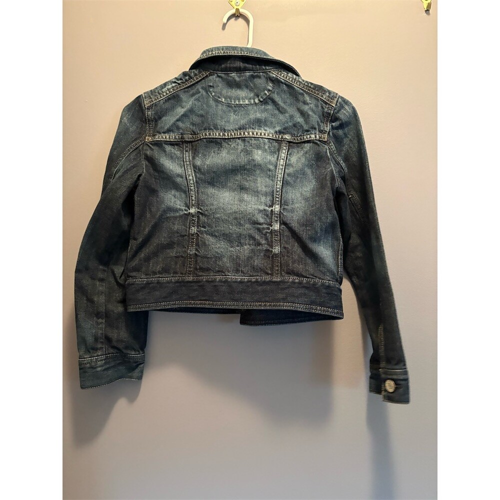 Express Denim Trucker Jacket Womens XS Dark Wash Button Front Long Sleeve Hippy - Picture 4 of 8